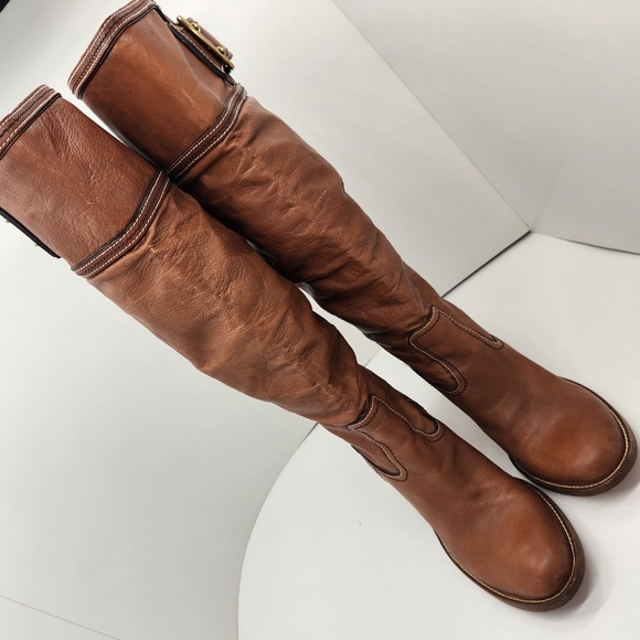 Coach boots women's 8.5B brown cognac leather knee high Meredith Q095 Made Italy - Picture 7 of 16